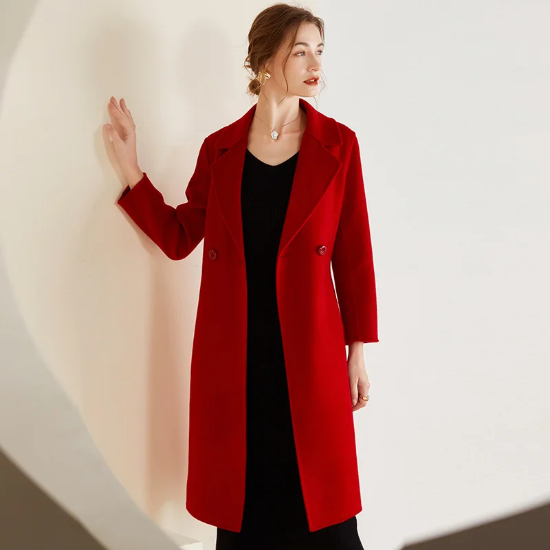 

Double Faced Woolen Overcoat for Women in the Autumn and Winter Of Medium Long Korean Version Slim Woolen Overcoat