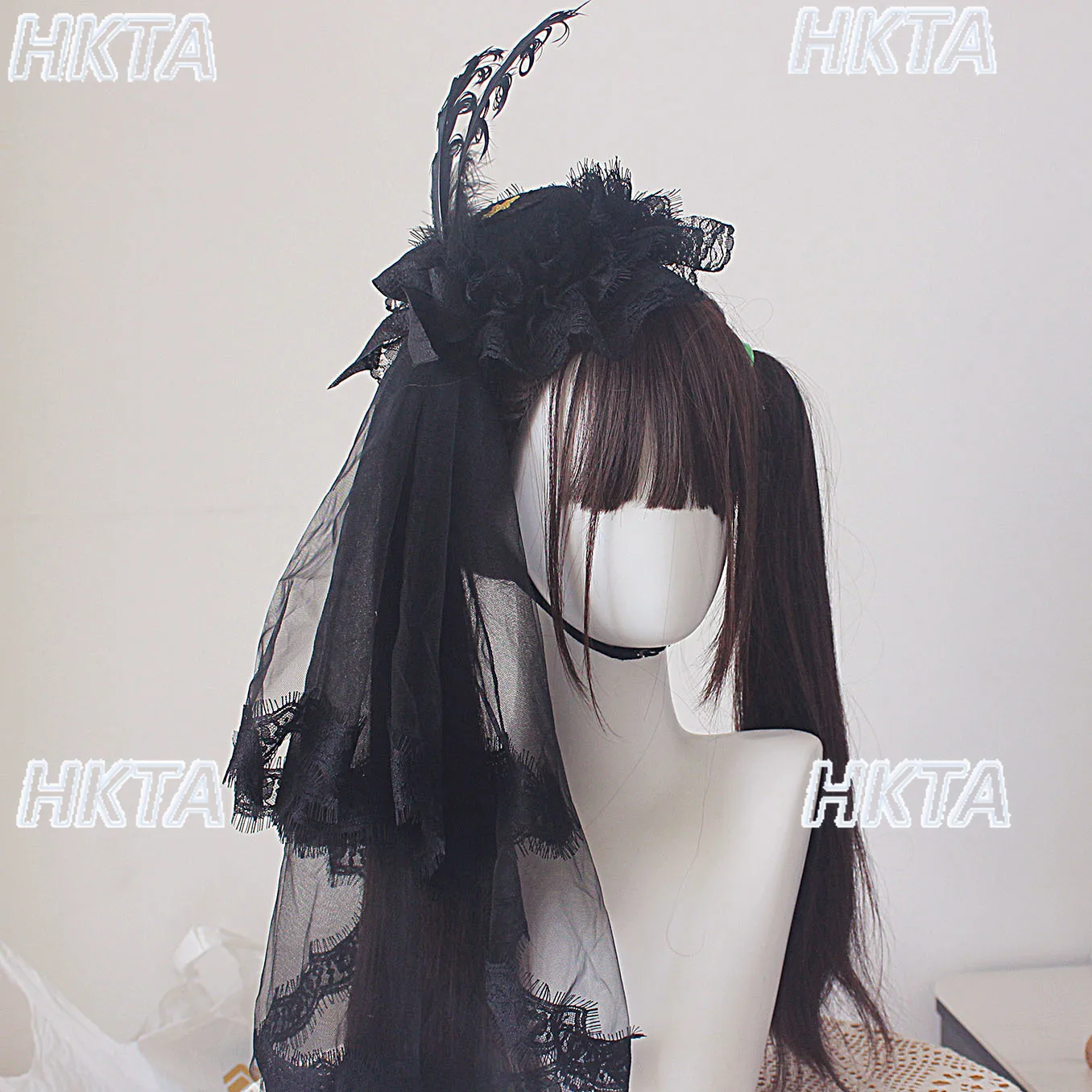 

Original Handmade Gothic Black White Feather Lolita Veil Hat Hair Accessories Small Items Witch Halloween Y2K Hair Accessories