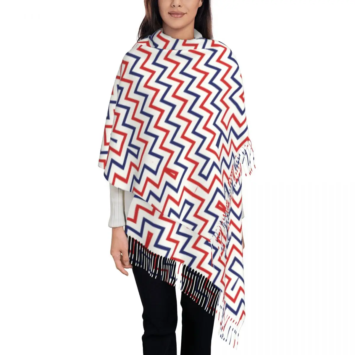 Sciarpa con motivo a zig zag con stampa personalizzata Donna Uomo Sciarpe calde invernali Scialli moderni con onde geometriche