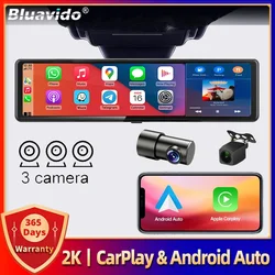 Caméra de tableau de bord GPS sans fil avec Apple Carplay et Android, caméra de recul à commande vocale automatique, vision nocturne IR, 4K UHD, 11.26 pouces, 3 canaux