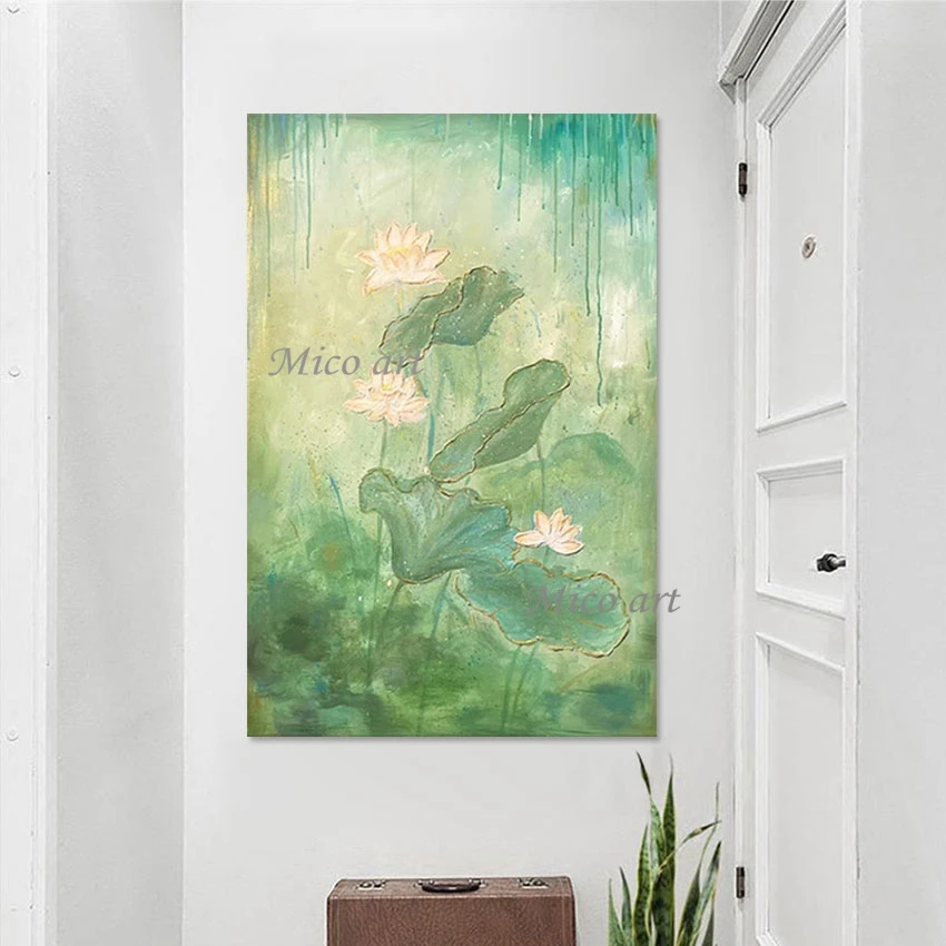 

Abstract Decor Artwork Canvas Picture Wall Art Unframed 100% Hand-painted Lotus Flowers Landscape Oil Paintings Reproduction