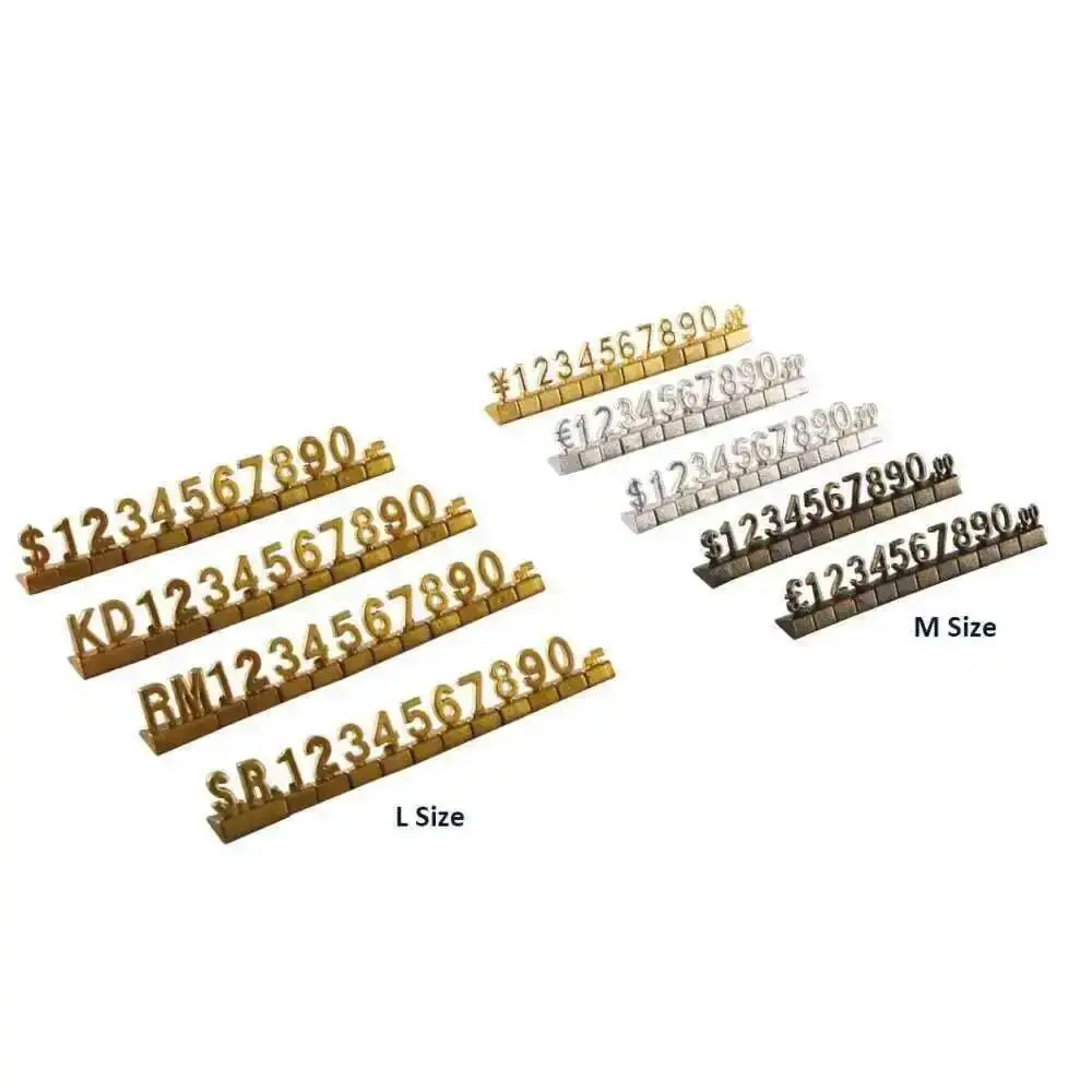 Cartellino del prezzo combinato 3D in oro Segni numerici regolabili Cubo Dollaro Euro Valuta Simbolo Negozio di gioielli Cartellini digitali