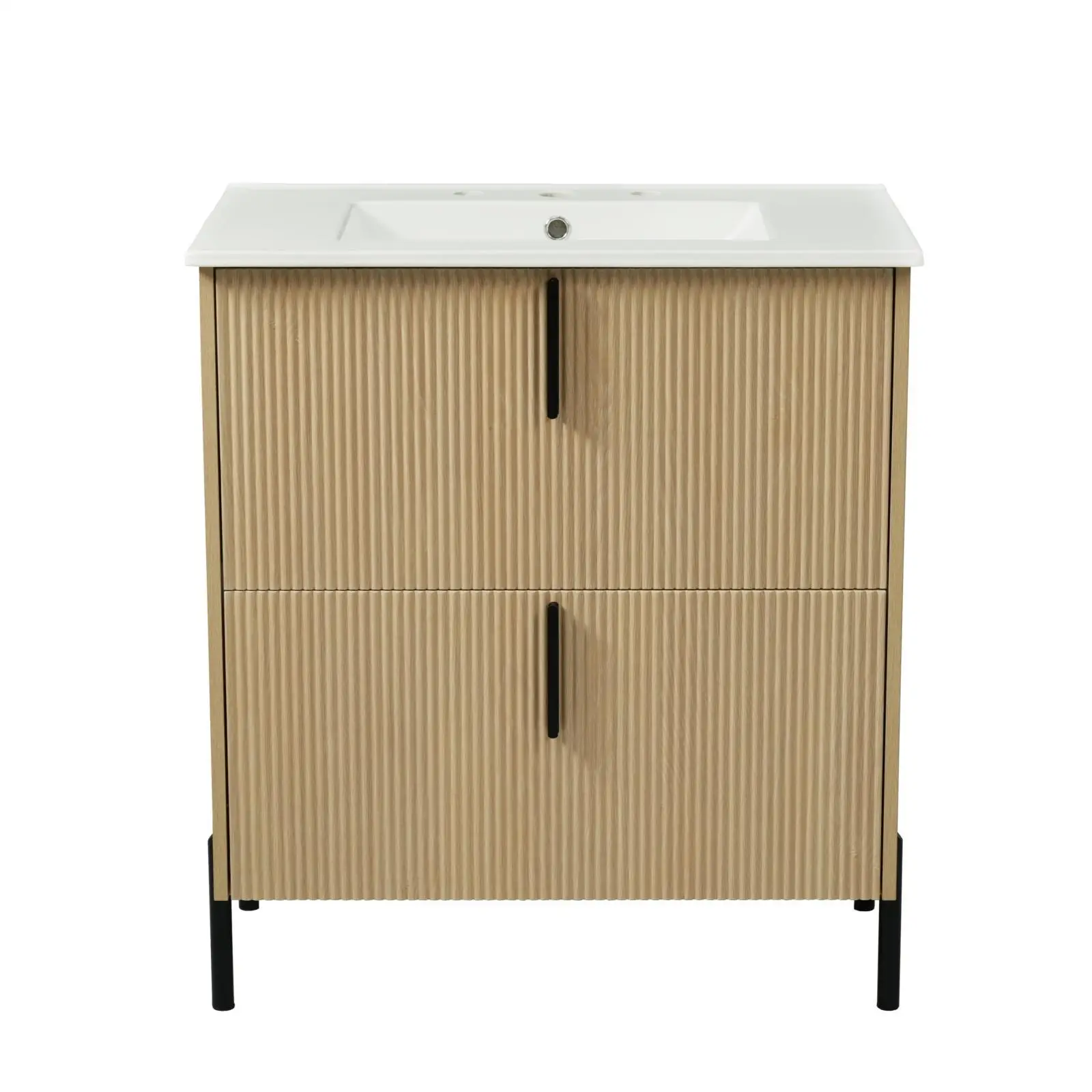 

Fluted Bathroom Vanity 30 Inch MDF Cabinet Ceramic Sink Organized Storage Soft Close Slides for Contemporary Bathroom Design