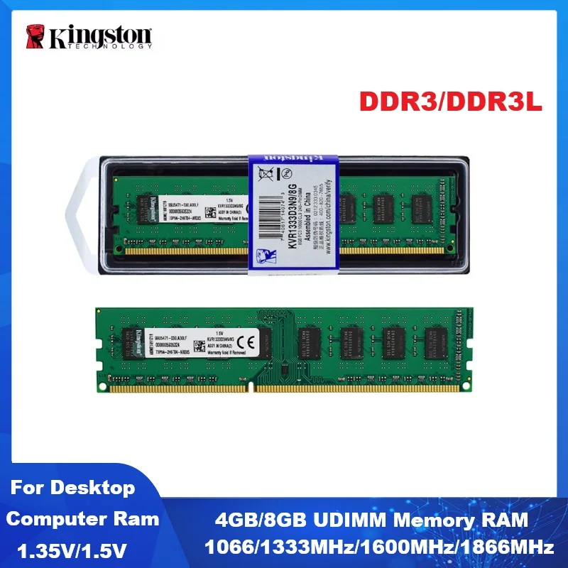 Memória Kingston DDR3 DDR3L Desktop UDIMM RAM 8GB 4GB 1333MHz 1600MHz 1866MHz PC3-10600 PC3-12800 PC3-14900 DIMM Memória para Computador