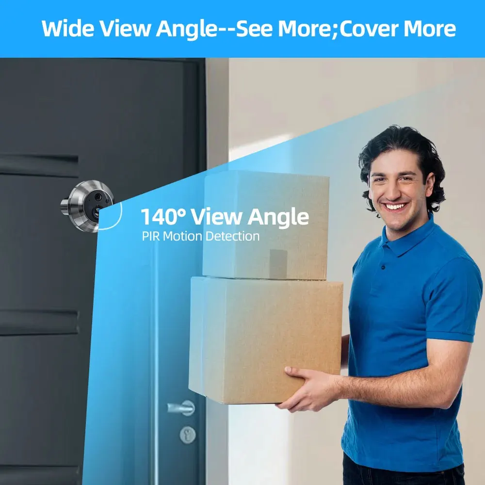 Tuya Smart 5MP 140° Wide View Angle Digital Peephole Eye View WiFi PIR Detection Doorbell Door Camera Alexa Google 4.3