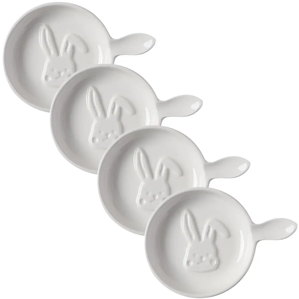 4Pcs Decorative Ceramic Dipping Bowl Set Bunny Relief Design Multi-Function Salad Sauce Chip Fruit Bowl for Family Gatherings