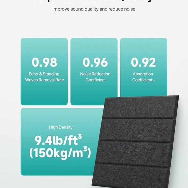 6 Pack Acoustic Panels Self-Adhesive Square Polyester Fiber Felt Sound Absorbing Wall Panel for Studio Home