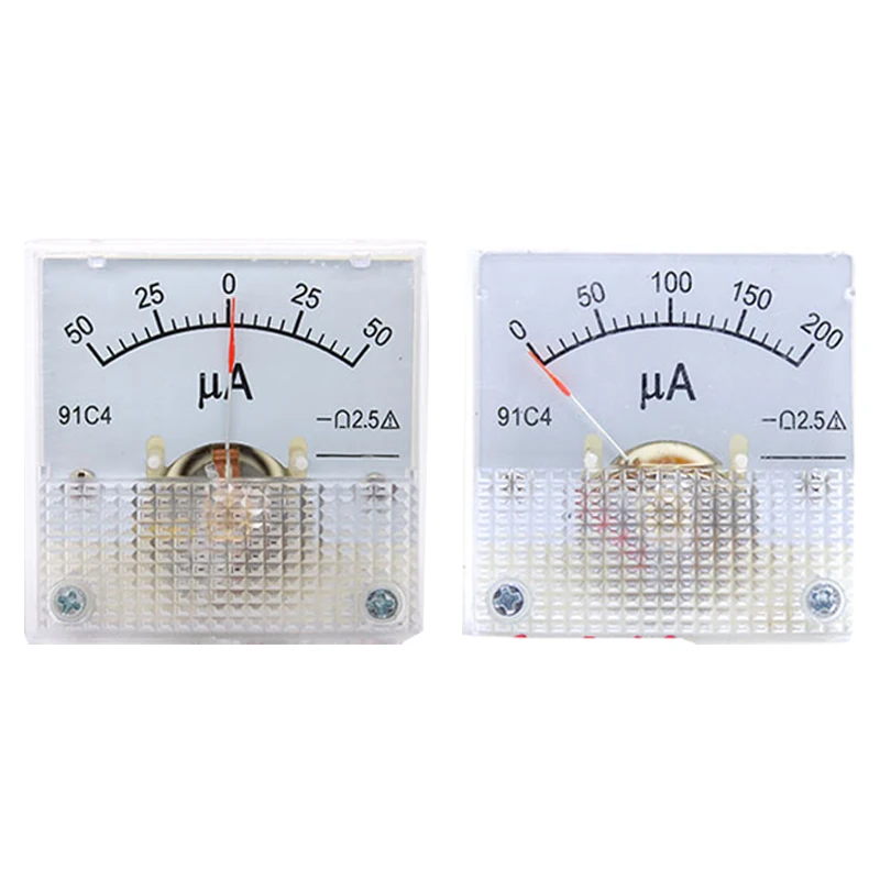 Dc microammeter 91c4 0-100uA 100uA 200uA 300uA 500uA Rectangle Analog Panel Ammeter Gauge Amperemeter Class 2.5 45*45mm