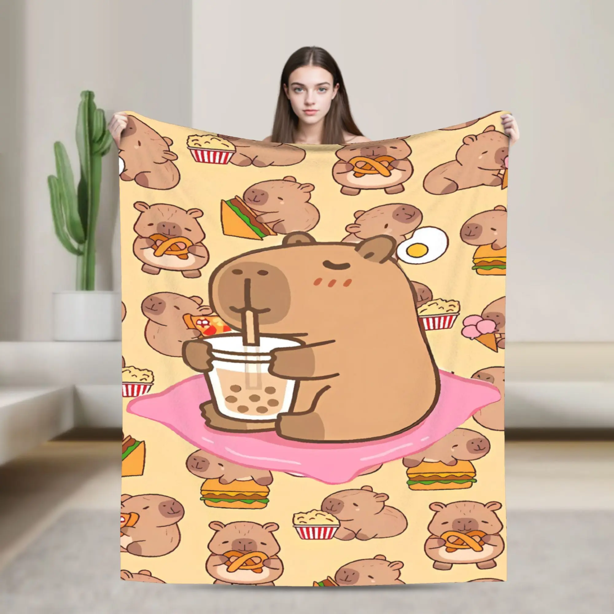 Capybara Clear Sleepy Cute Soft Blanket  Picnic Plush Bedding Throws Street Trend Outdoor Flannel Bedspread Sofa Bed Cover