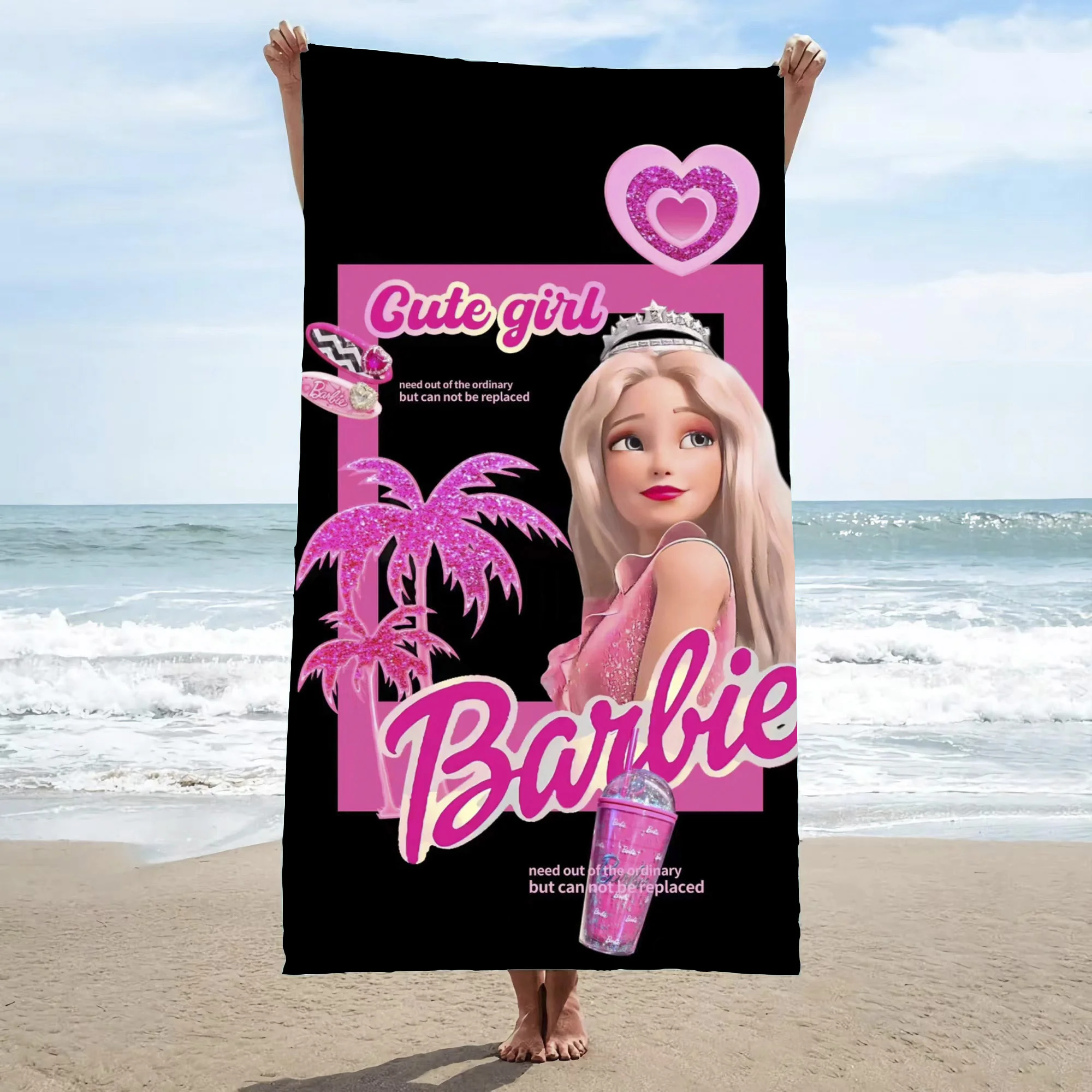 MINISO Barbie Princess Anime Beach Towel Girls Pink Children Hand Shower Travel Towels Bathroom Cartoon Cute Room Decor Bath