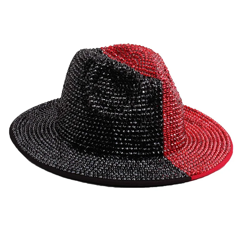 Chapeau de Cowboy unisexe entièrement en diamant Panama pour hommes et femmes, chapeaux de Jazz à large bord, Design en strass, fête sur scène, Performance sur scène, Fedora