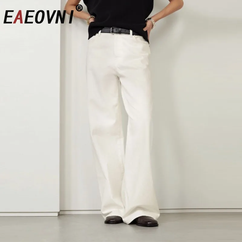 

Модные белые джинсы EAEOVNI для женщин, прямые джинсовые брюки с высокой талией, однотонные, для офиса, новинка 2026 года