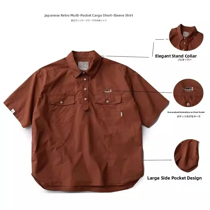 

Large Size Collar ort Sve irt Casual Thin Summer Trendy Brand Men Women T-irt Top Vintage Workwear Retro Sle