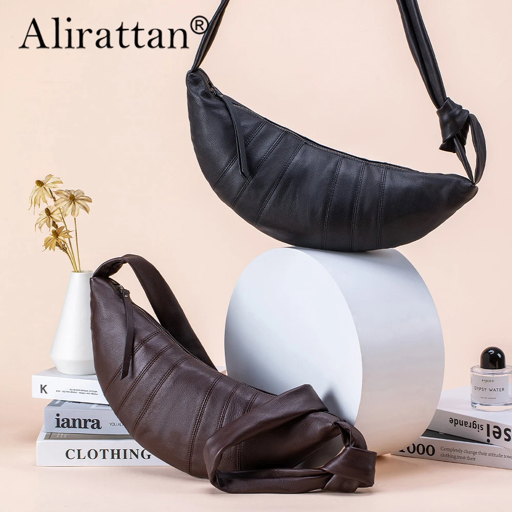

Alirattan 2026 New Leather Texture Versatile Crossbody Bag Women's Dumpling Cow Horn Bag Soft Leather Shoulder Bag