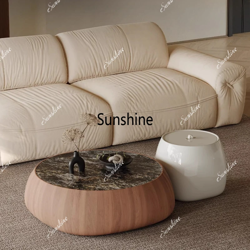 

Medieval style round high-end natural stone coffee table living room household small apartment coffee table