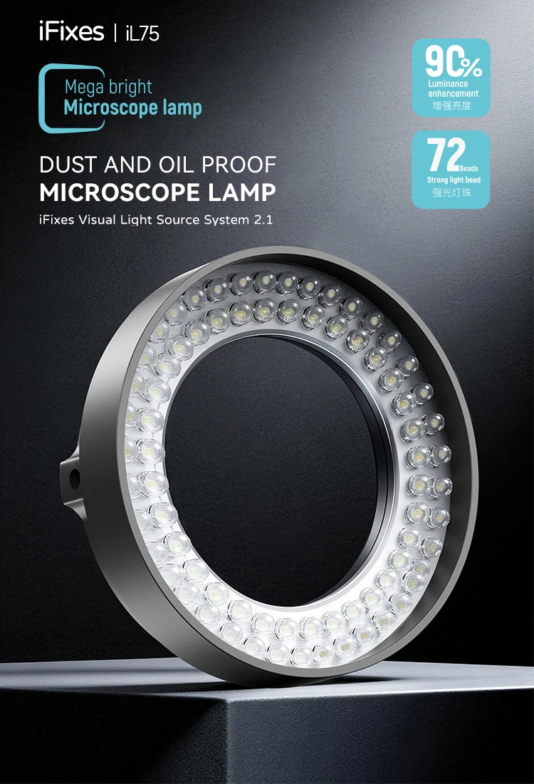 iFixes iL75 LED Mikroskop Stereo z Oświetleniem Pierścieniowym, Regulacja Jasności, USB LED Iluminator do Napraw Lutowania PCB