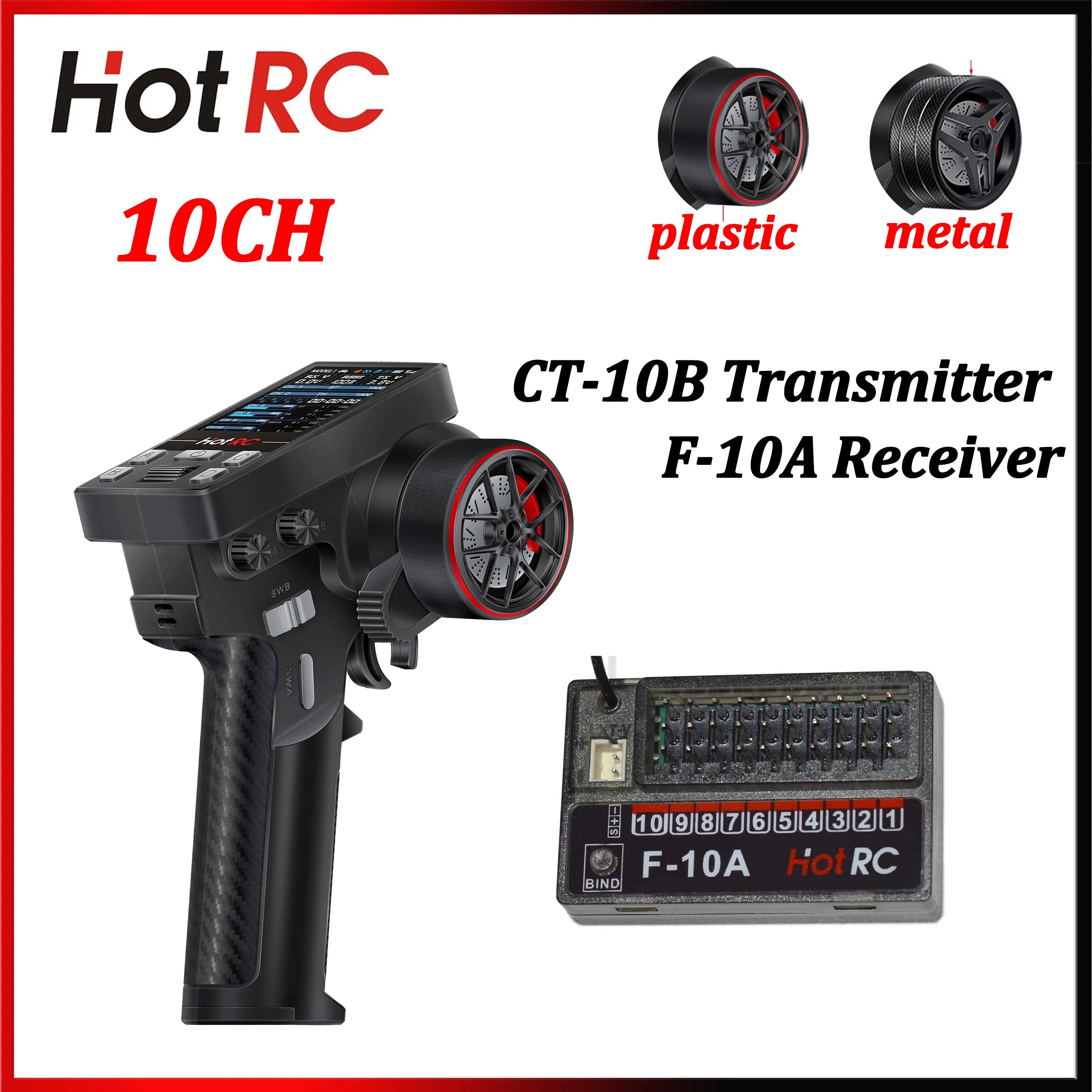 HOTRC 10-Kanal 2,4G CT-10B Sender Fernbedienungssystem F-10A Empfänger PWM für RC Auto Boot Panzer Roboter Spielzeug Zubehör