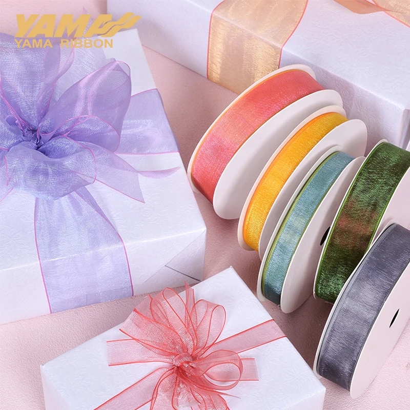 YAMA-Polyester Ombre Organza Ribbon for Crafts, DIY Hair Accessories, Gifts Packaging, Wedding Decoration, 10Yards/Roll, 9mm