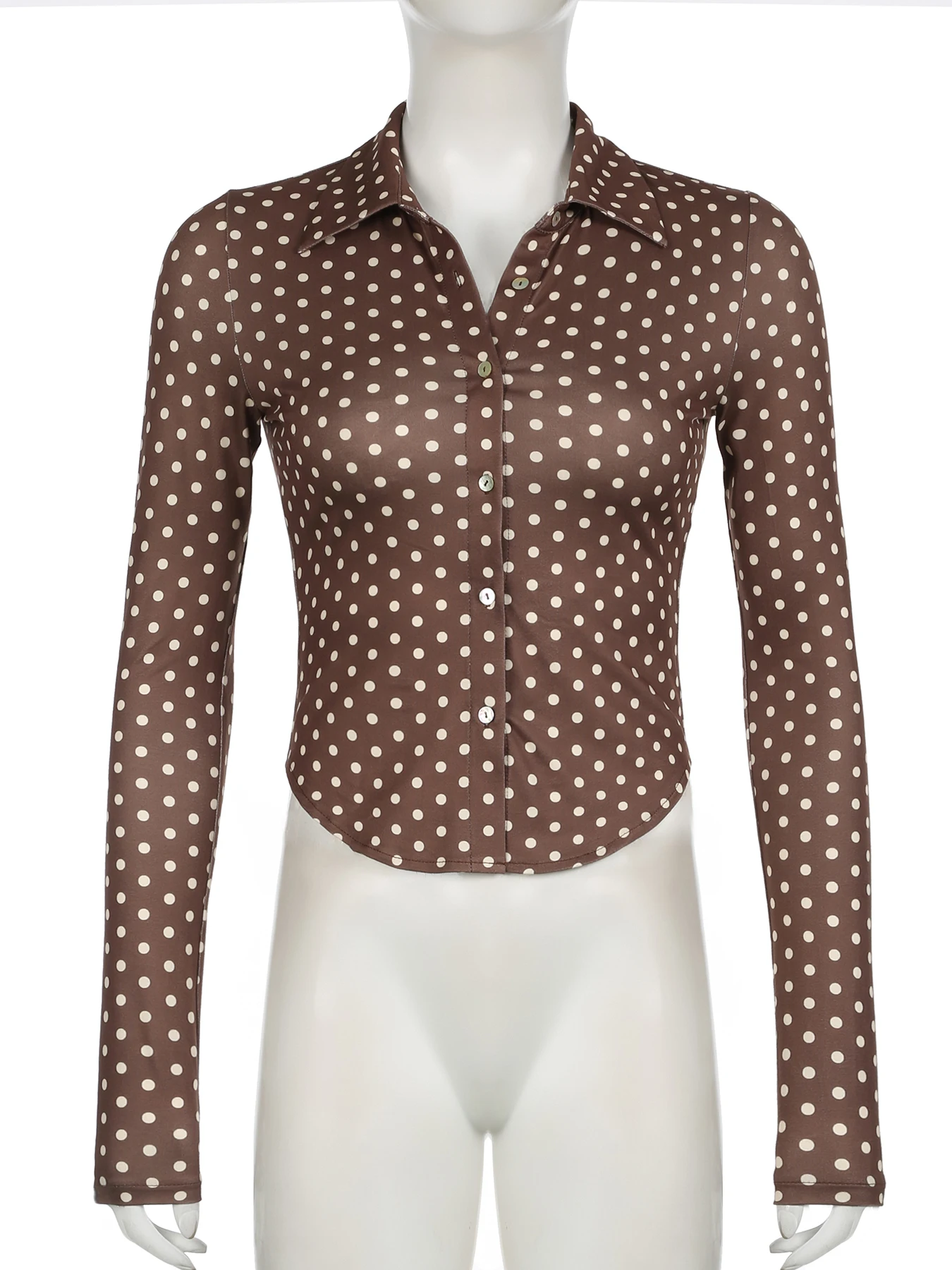 Rockmoer Vintage Polka Dot Print Damska bluzka z długim rękawem Eleganckie koszule damskie z wąskim kołnierzykiem Wiosna Biuro Casual Tops