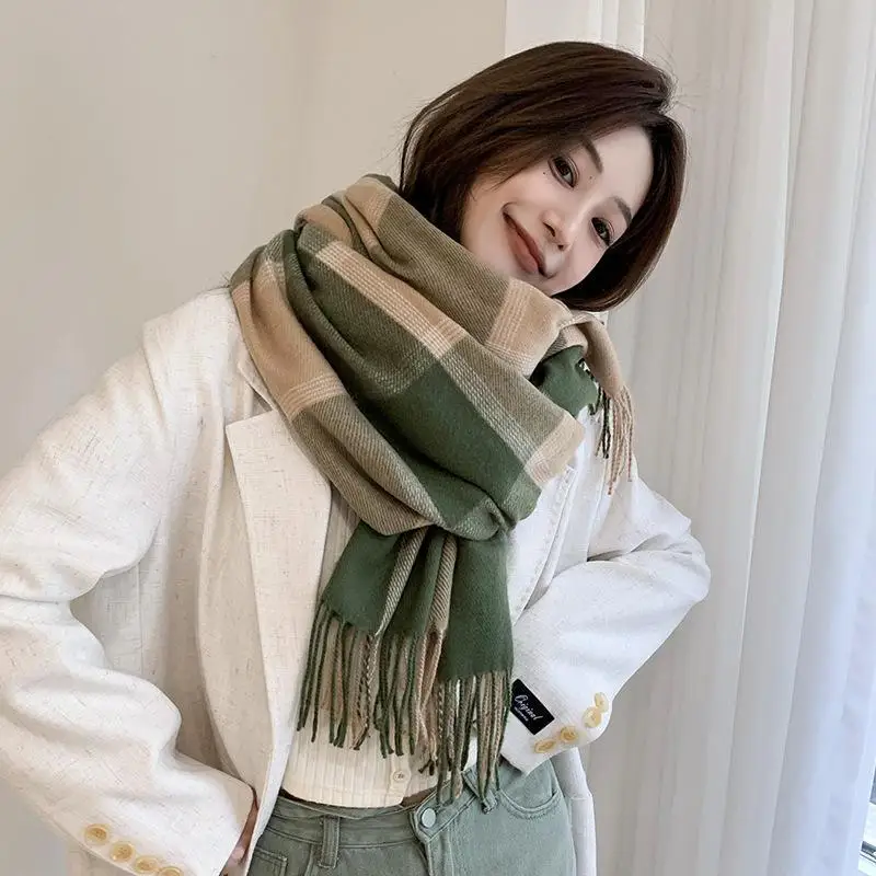 

2023 new Korean winter imitation cashmere retro plaid scarf for men and women, Japanese tassel shawl for warm neckband