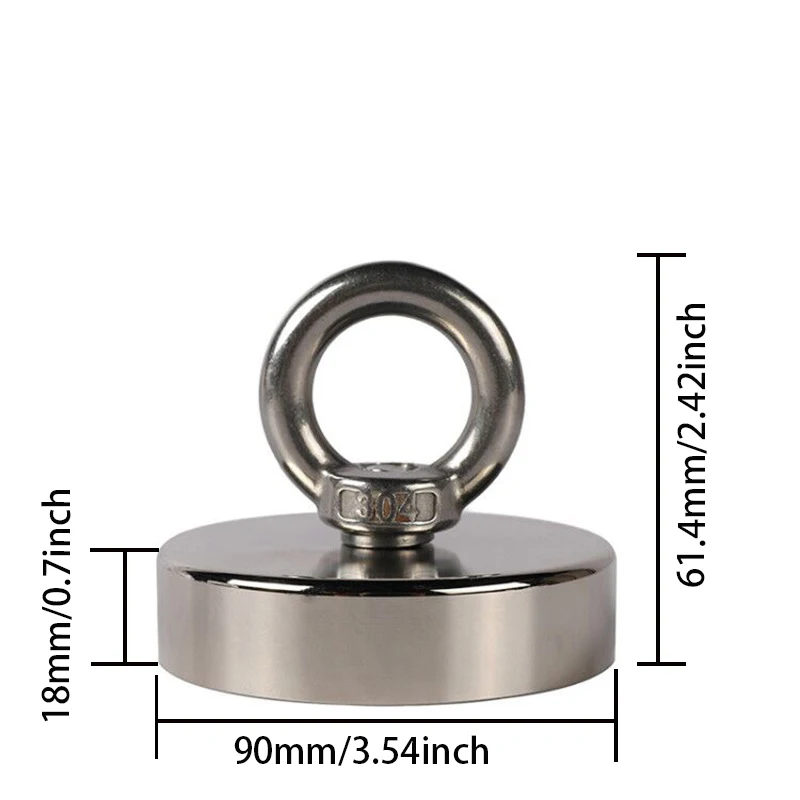 釣り用マグネット、牽引力900ポンド以上 強力なネオジム磁石 高耐久、アイボルト付きレアアース磁石、直径3.54インチ