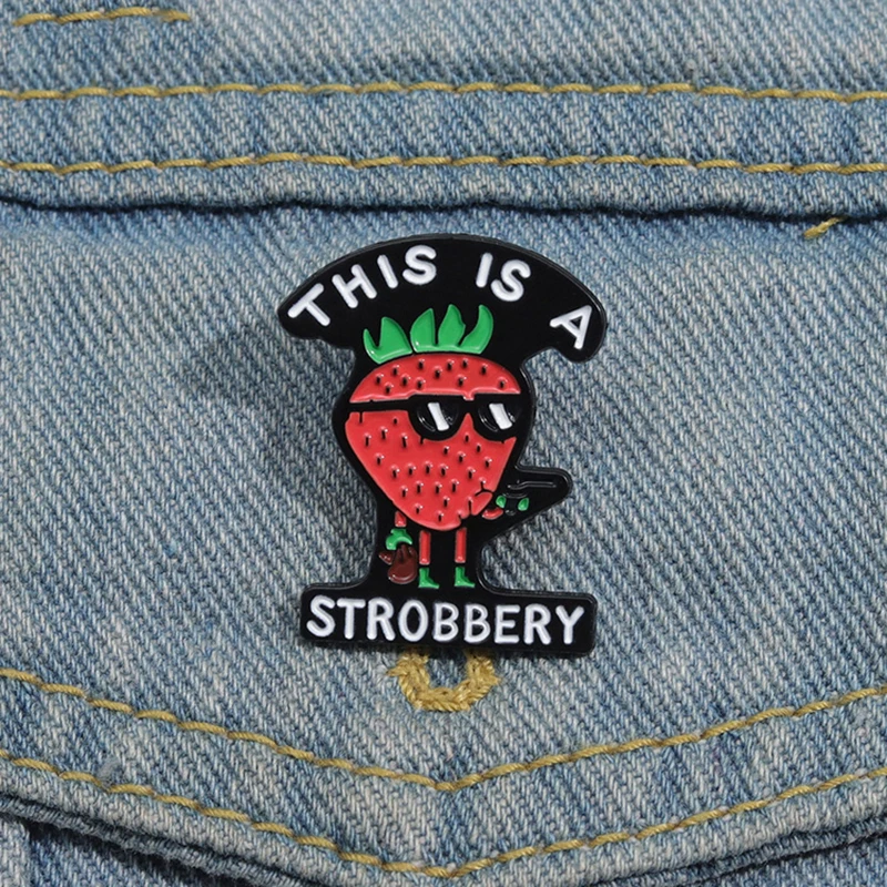 

Cool Strawberry Killer Enamel Pins Custom THIS A THIS STROBBERY Brooches Lapel Badges Punk Funny Jewelry Gift for Friends