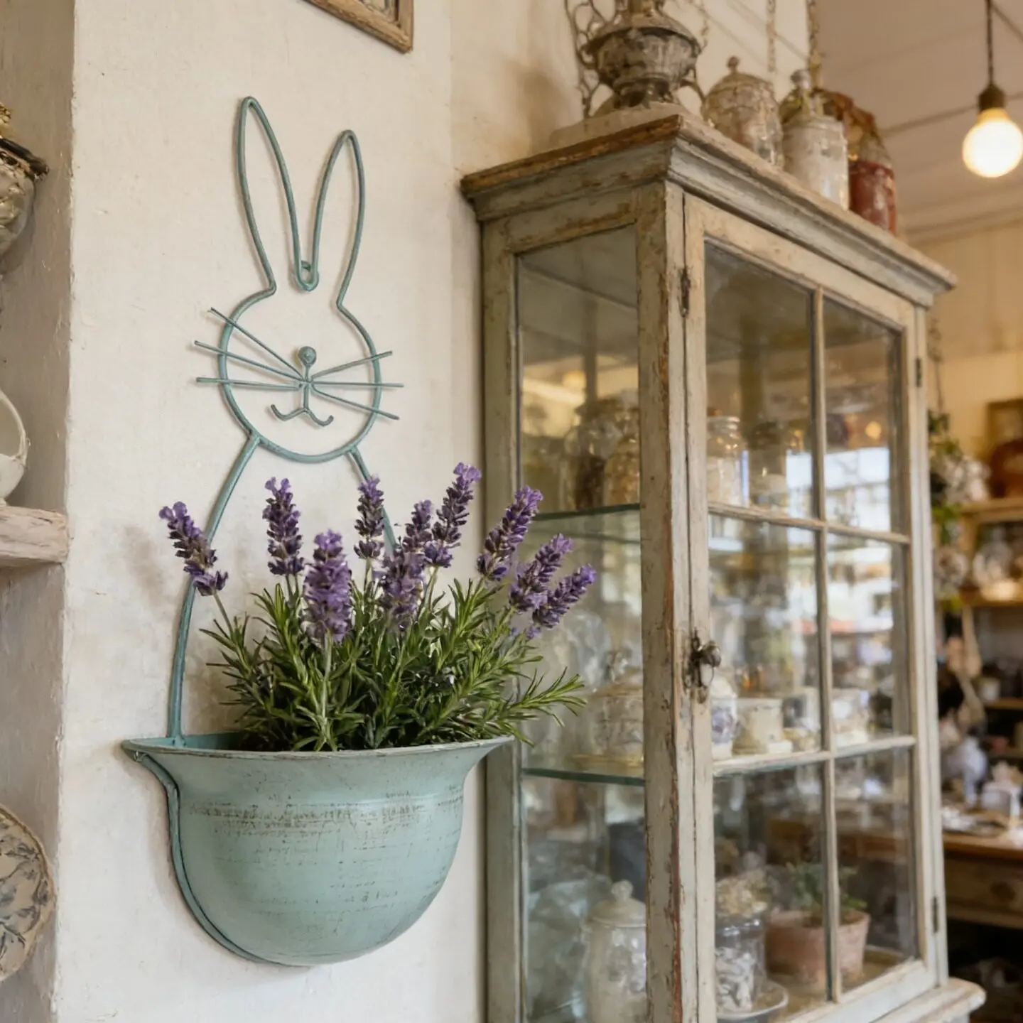 Retro Nostalgic Rabbit Wrought Iron Wall Hanging Flower Pot Outdoor Creative Decoration Modeling Green Plant Potted Wall Decor