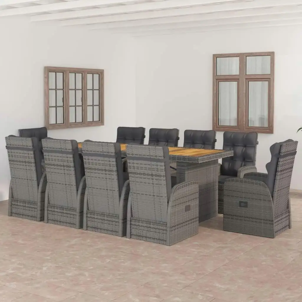 

Large Grey PE Rattan Outdoor Dining Set with Adjustable Armrests for Patio Garden Furniture