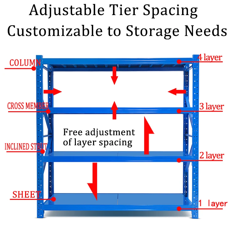 Heavy Duty Boltless 4 Layer Steel Storage Rack Industrial Multi Tier Shelving Unit Anti Corrosion Warehouse Organizer System