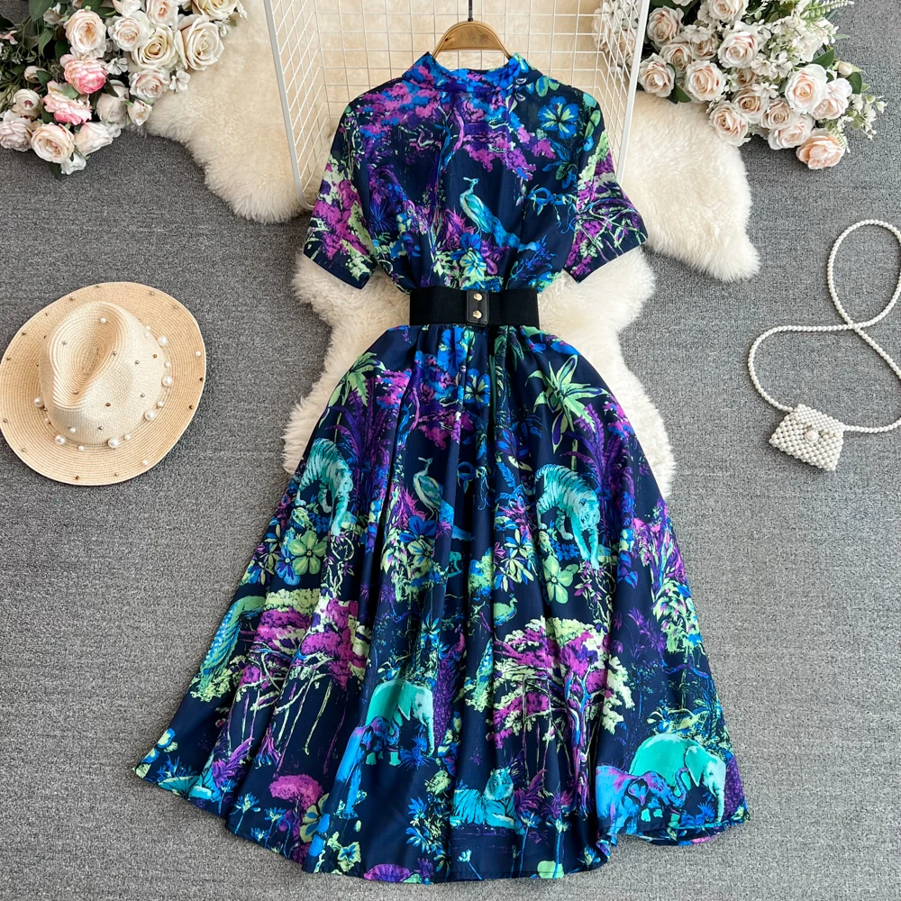 Imagem -02 - Elegante Vestido de Camisa Midi Feminino Lapela Floral Cintado Feminino de Peito Único Roxo Escuro Chique Diário Novo Outono 2023