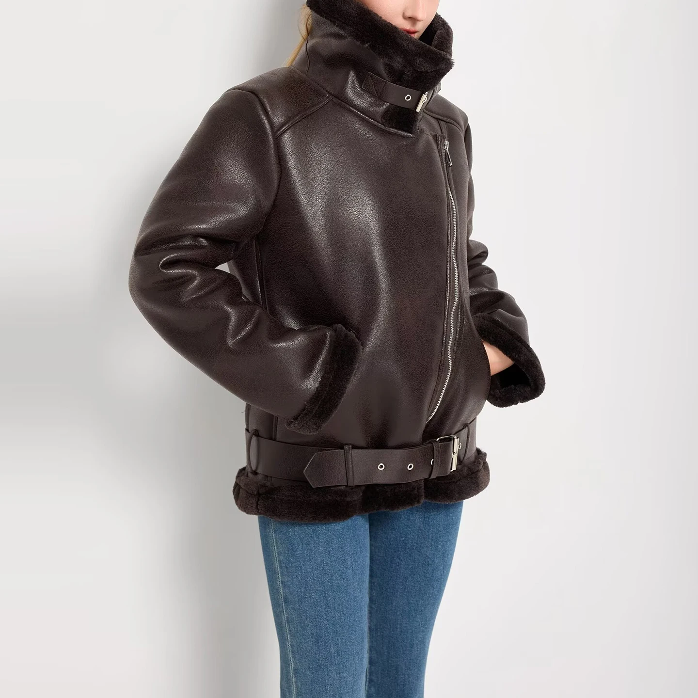 Ele Casual Motorcycle Jaet Women's Faion Personali Autumn 2025 New Arrival Zipper Closure Leather Coat for Youth