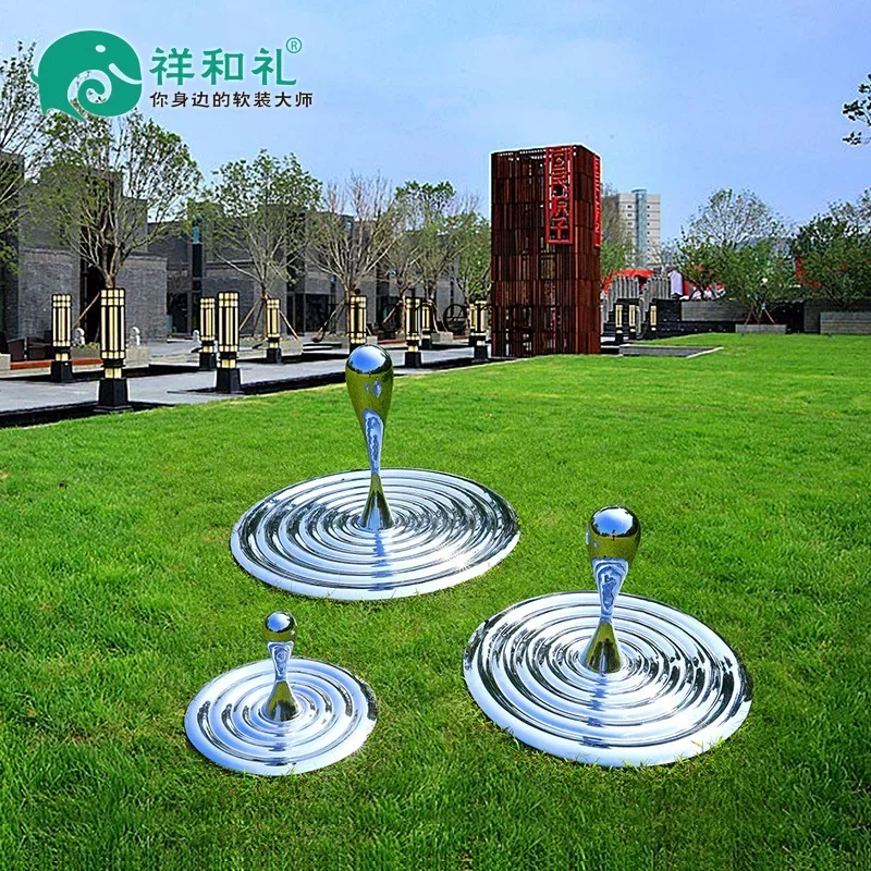 TQH-i7.7 outdoor stainless steel water drop sculpture park landscape layout real estate large floor art ornament