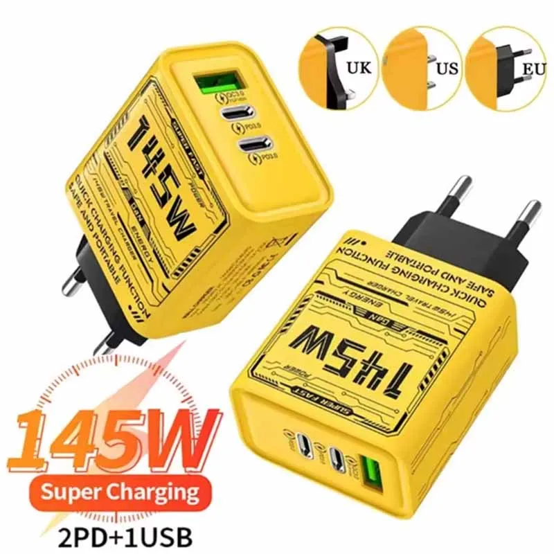 2026 Fast Charger 145W Quick Phones Charge PD USB Charger Type-C QC 3.0 Super Charge Adapter 3 Ports For iPhone Samsung Huawei