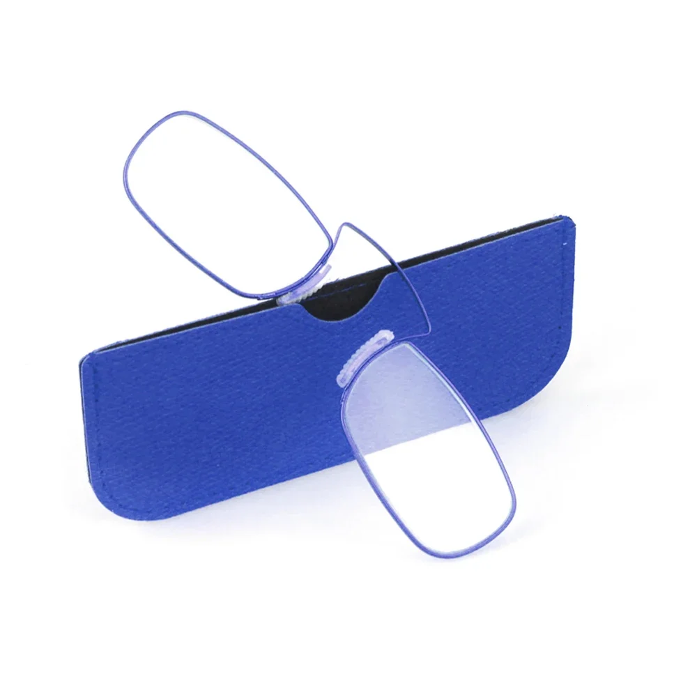 

Portable Reading Glasses for Men Prescription Glasses Clip Nose with Out Temple Rectangle Metal with Case Blue +1 1.5 2 2.5 3