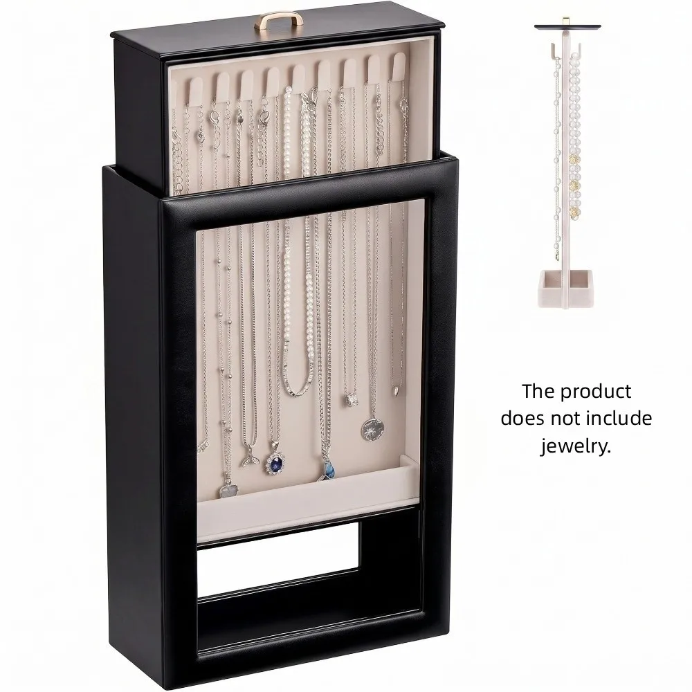 2 Layers Necklace Organizer Box Clear Window Pull-Out Access Jewelry Storage Case Vertical portable Jewelry Drawer Case