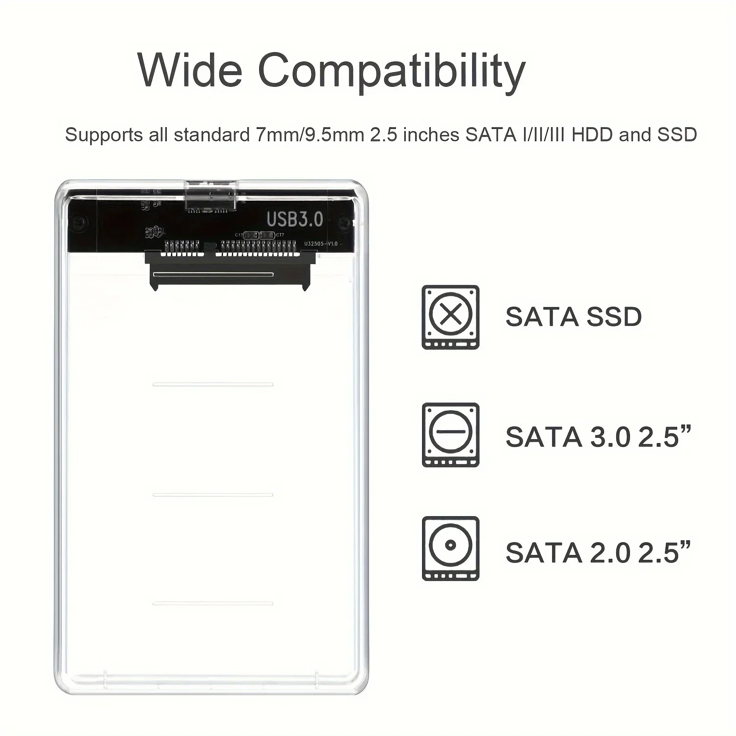 Transparent Hard Disk Case, USB 3.0 External HDD Case, Hard Drive Enclosure, SATA HDD, SSD Storage Case, 5Gbps, 2.5 Inch