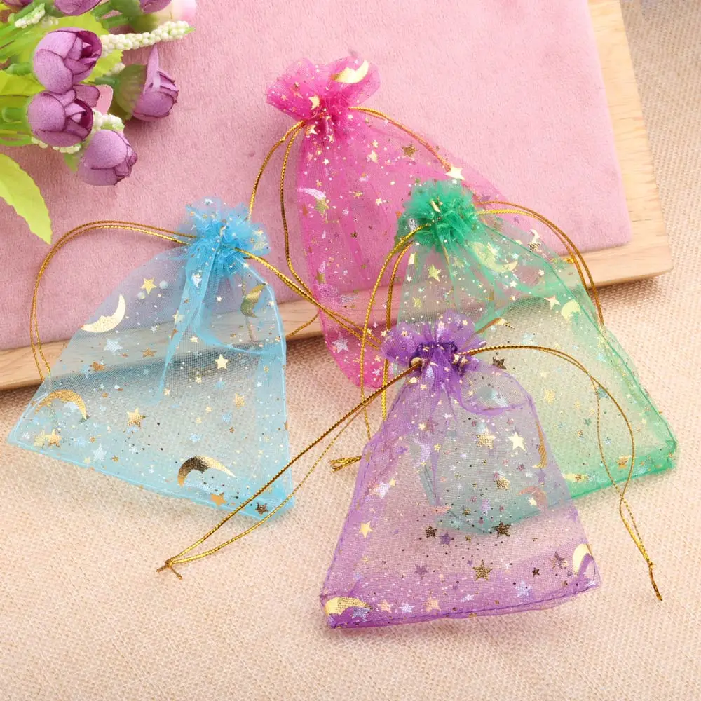 50pcs/lot Moon Star Jewelry Bag Organza Gift Bag 7x9cm 9x12cm 10x15cm 13x18cm Candy Bag Jewelry Packing Drawstring Bags