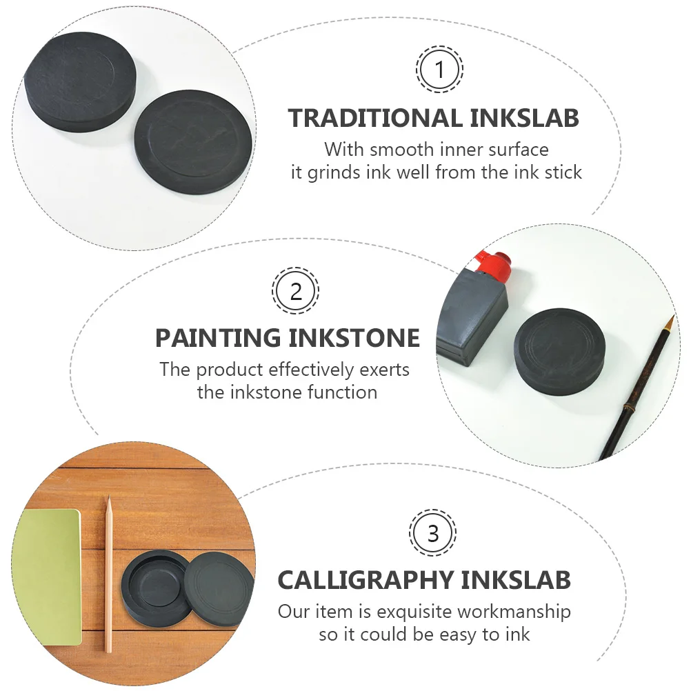 

Premium Student Inkstone Handcrafted Painting Inkslab Fine Workmanship Portable Round Ink Grinding Stone for Calligraphy