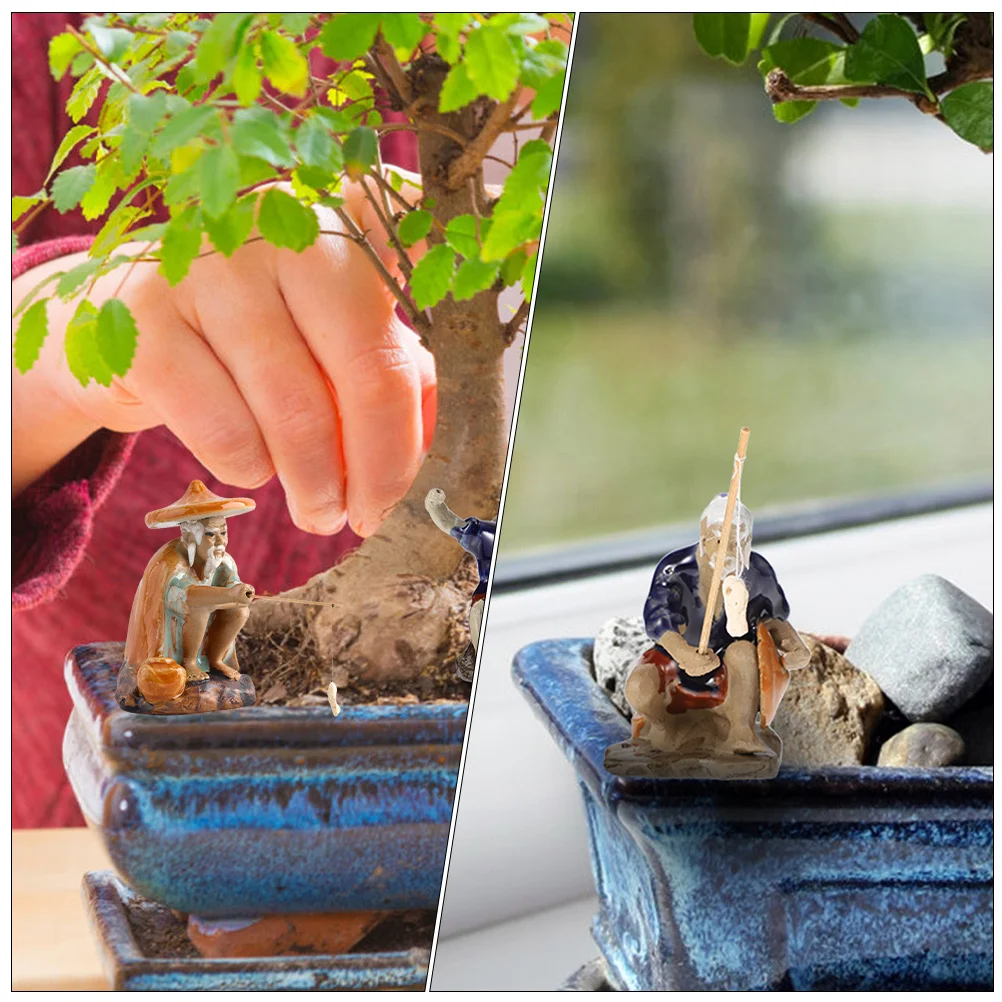 

2Pcs Ceramic Fisherman Ornament Aquarium Decor Exquisite Desktop Decoration Long-Lasting Lightweight Ceramic Fisherman Ornament