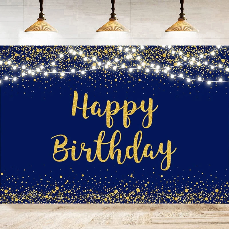 

Фон для фотосъемки темно-синий золотой блеск с днем рождения для взрослых 16, 18, 21, 30, 40, 50, 60, украшение для фона