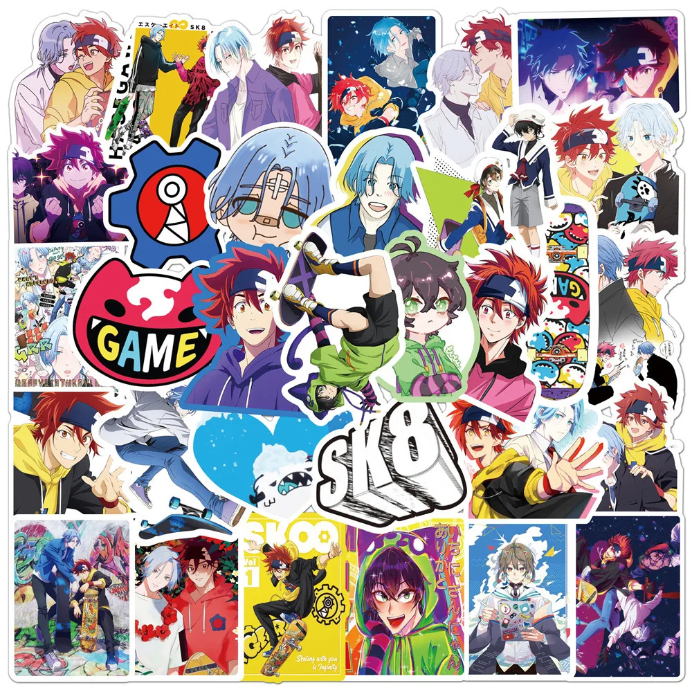 

50Pcs Anime SK8 Stickers Waterproof Graffiti DIY Skateboard Phone Suitcase Car Cool Cartoon Decals Decoration