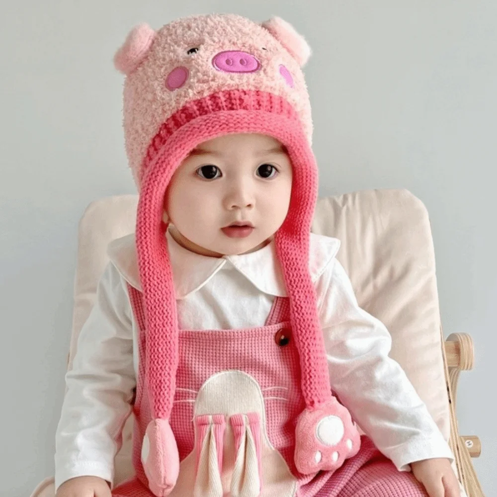 

Lovely Cartoon Baby Hat Bear Pig Knitted Hat Keep Warm Korean Style Ear Protection Hat Winter