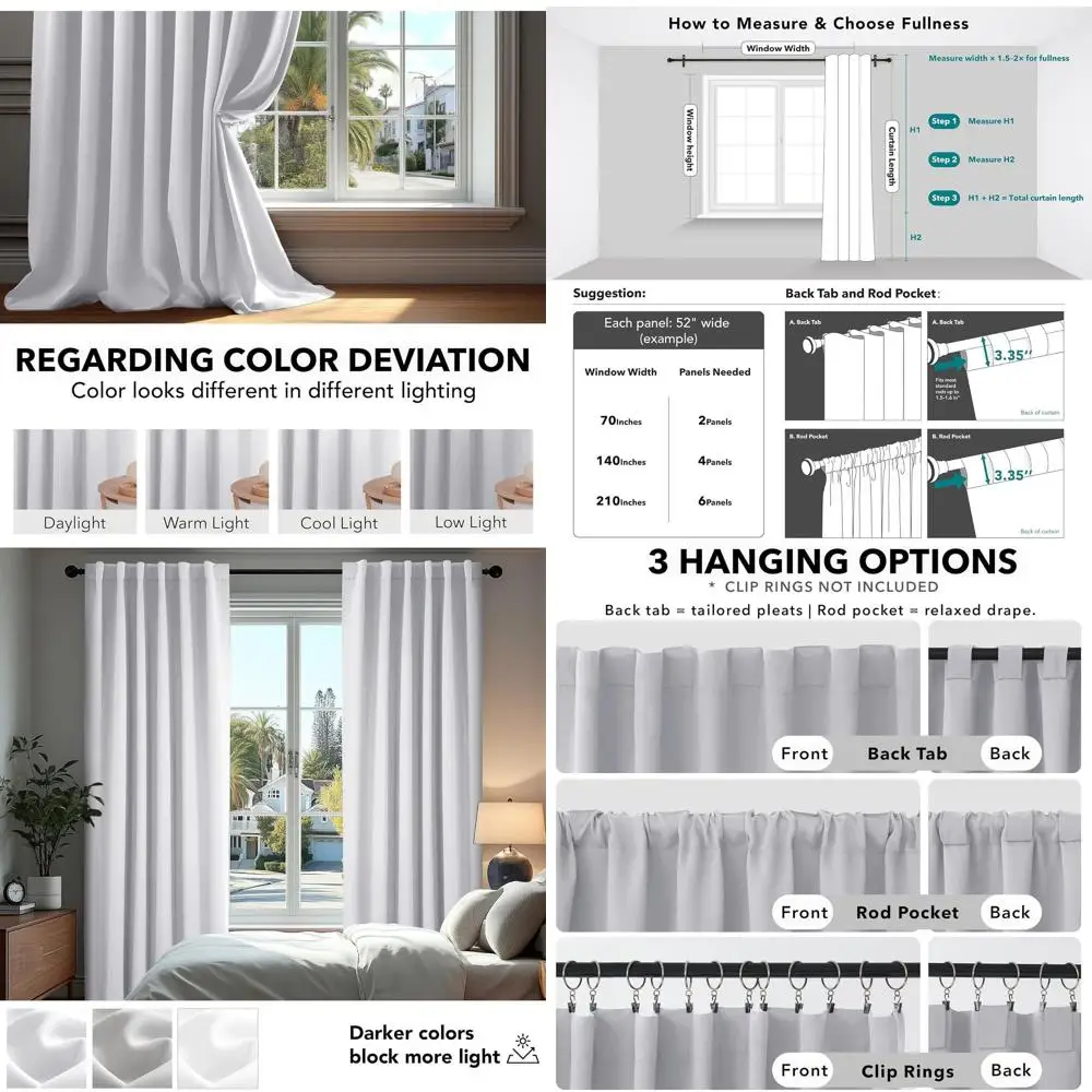 Cortinas opacas con aislamiento térmico, blanco estrella, 70 ancho x 95 l, juego de 2 paneles, diseño de pestaña trasera, lavable a máquina, ideal para dormitorios