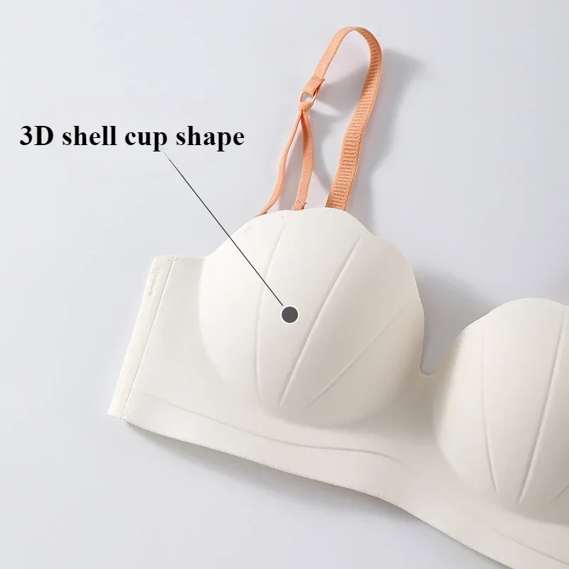 Shell Cup Women\'s Detachable Shoulder Strap Bra Soft and Comfortable Breathable Design Sense Gather Stereo Cup Women\'s Underwear