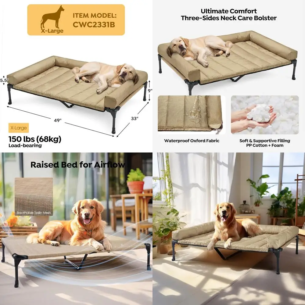 

Elevated Dog Bed with Removable Cushion, Waterproof Bolster, Breathable Mesh, Non-Slip Feet, Suitable for Indoor/Outdoor, 49x33