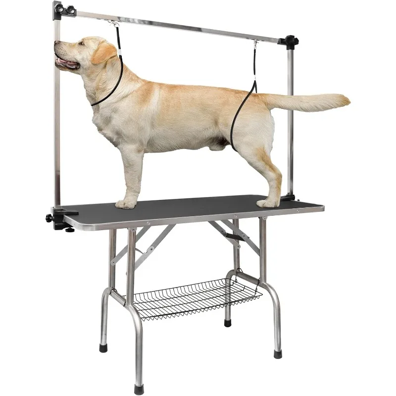 

LOVMOR 46 Inch Dog Grooming Table,Adjustable Home Pet Grooming Tables with Arm/Noose/Mesh Tray