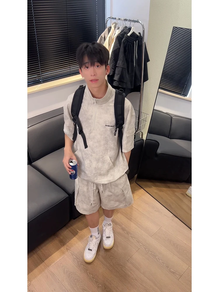 

Ice Silk ort Sve orts Sports Suit for Men Summer irt Teenage Clete Set f Zip T-irt Casual Sportswear