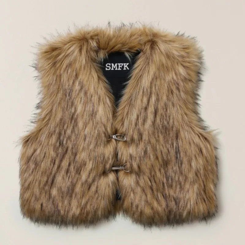 

2025 Winter Faux Fur Set Loose Sleeveless Vest Short Waistcoat High-Quality Fluffy Jacket Outwear Casual Plush Fur Coats Tops