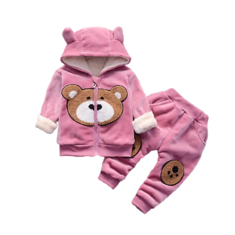 Baby Girls Clothing Sets Kids Boys Winter Thick Plush Cotton Long Sleeve Warm Outerwear+Pants Suit Toddler Set For 1-4 Years