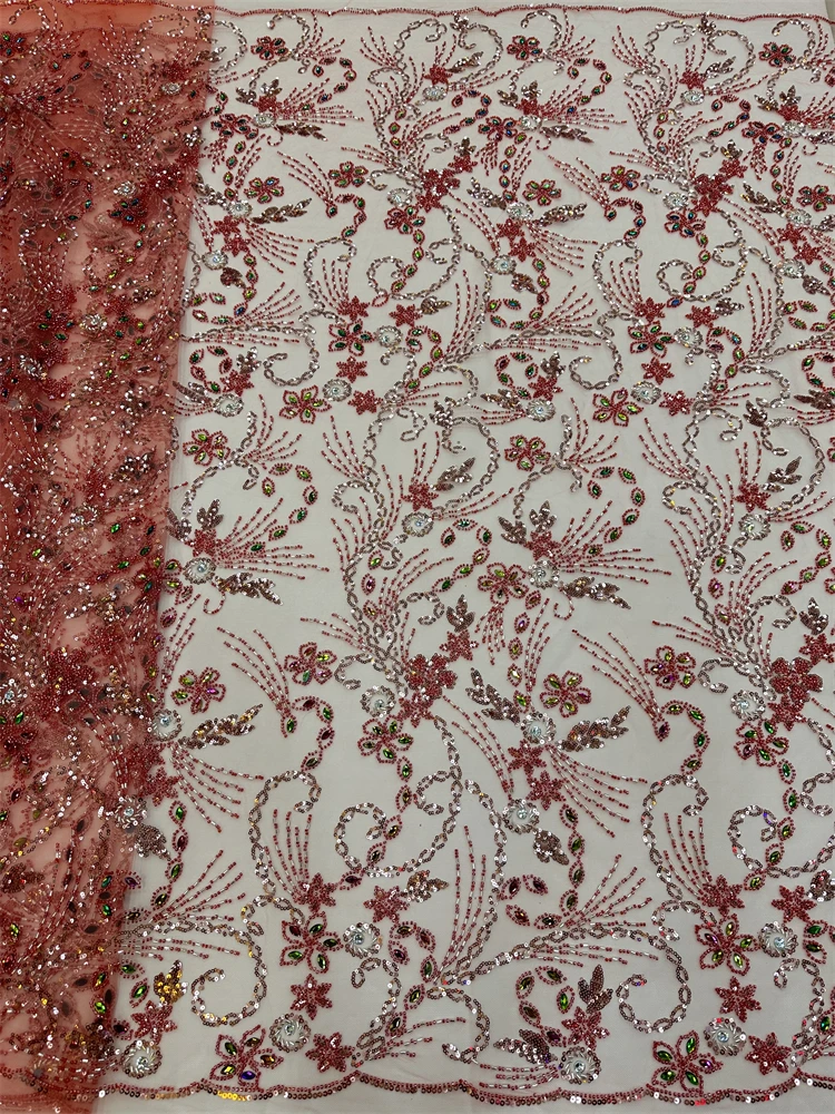 

Fashion High Quality African Sequins Tulle Embroidered Groom Lace Fabric Beaded Sequins Lace Fabric For Nigerian Wedding